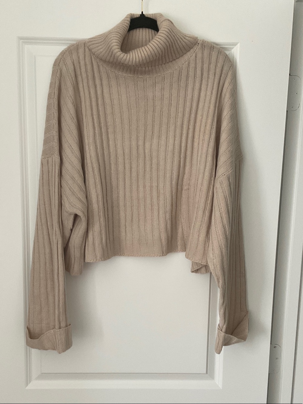 Fashion Nova Ribbed Cropped Turtleneck Sweater - Beige
